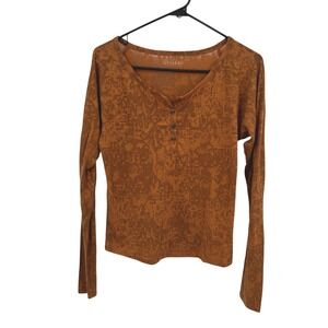 Y2K Rust Brown Henley Baby Tee Long Sleeve Fitted Indie Fairy Grunge Top